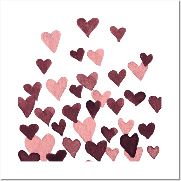 Valentine’s Day Watercolor Hearts – dark pink Wall Art by wackapacka